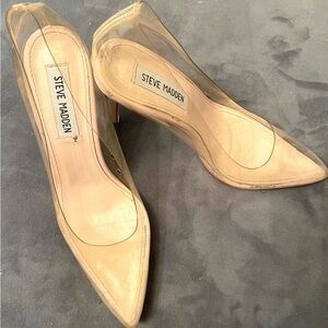 Size 9 THE STEVE MADDEN clear heels shoes with tan accent